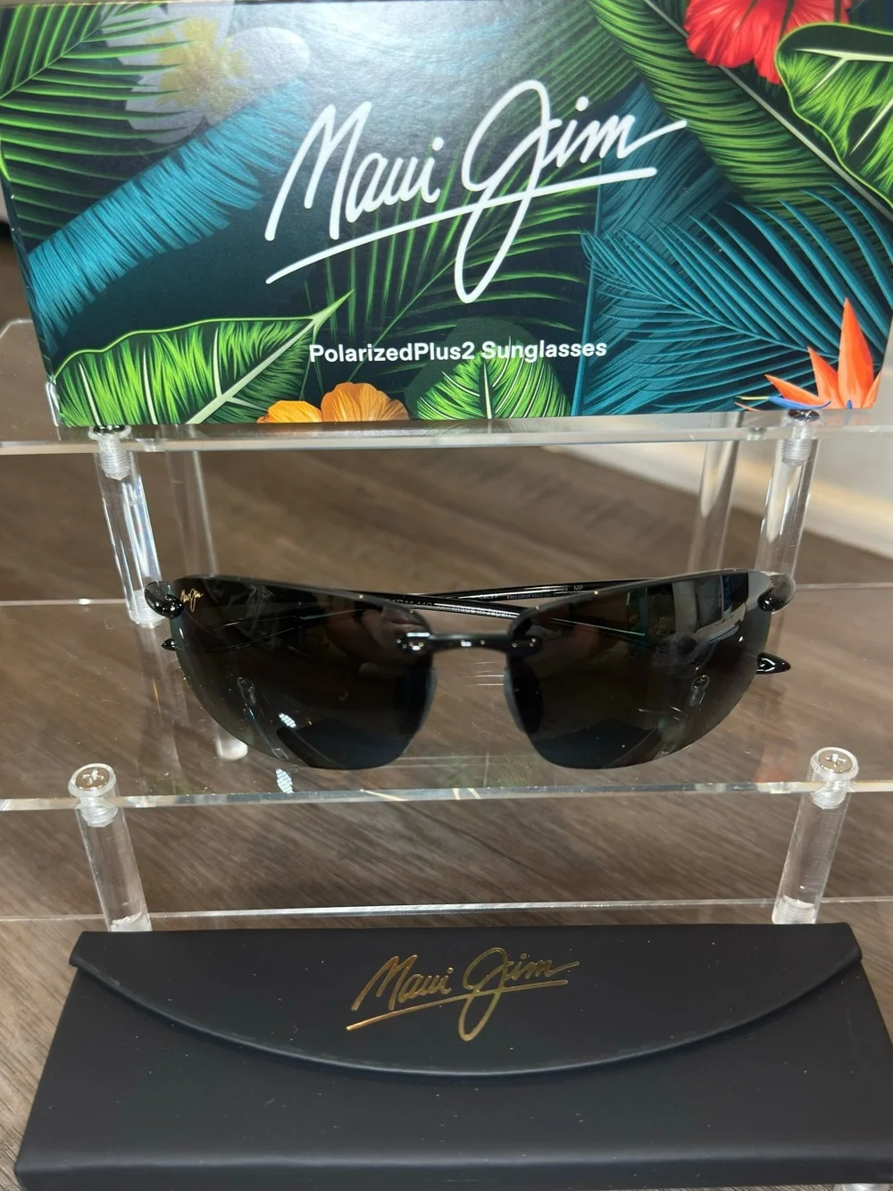 Maui Jim Ho’okipa Rimless Polarized Black Sunglasses